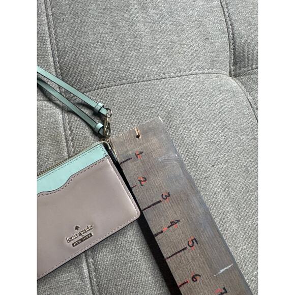 Kate Spade NY Italian Leather Wristlet Wallet / Key Chain – Light Teal & Tan - Picture 7 of 7